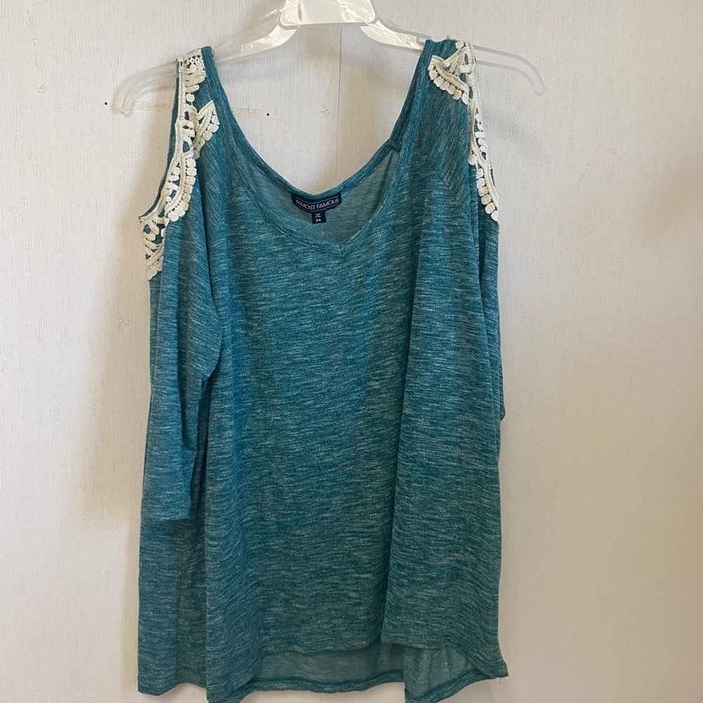 Almost Famous Blue Embellished cold shoulder blouse Top